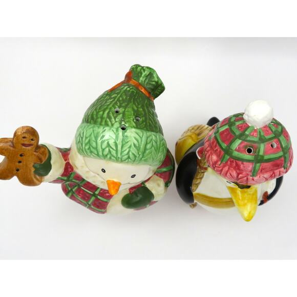BICO Snowman & Penguin Salt & Pepper Shaker Set Ceramic Christmas Kitchen Decor - Picture 7 of 10